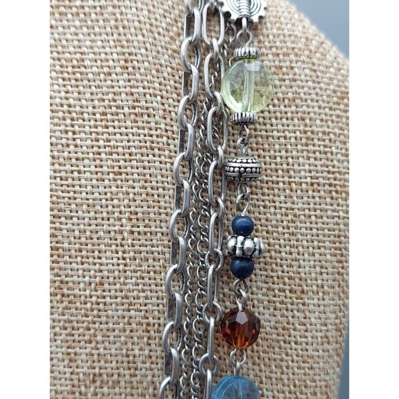 Premier Designs Silver Tone Multi Strand Chain Necklace Colorful Bead Stations - Picture 9 of 13